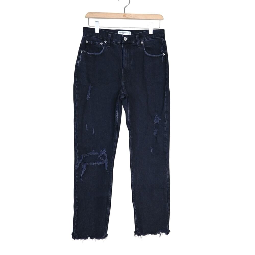 Abercrombie & Fitch Womens 29/8R The Mom High Rise Distressed Black Jean